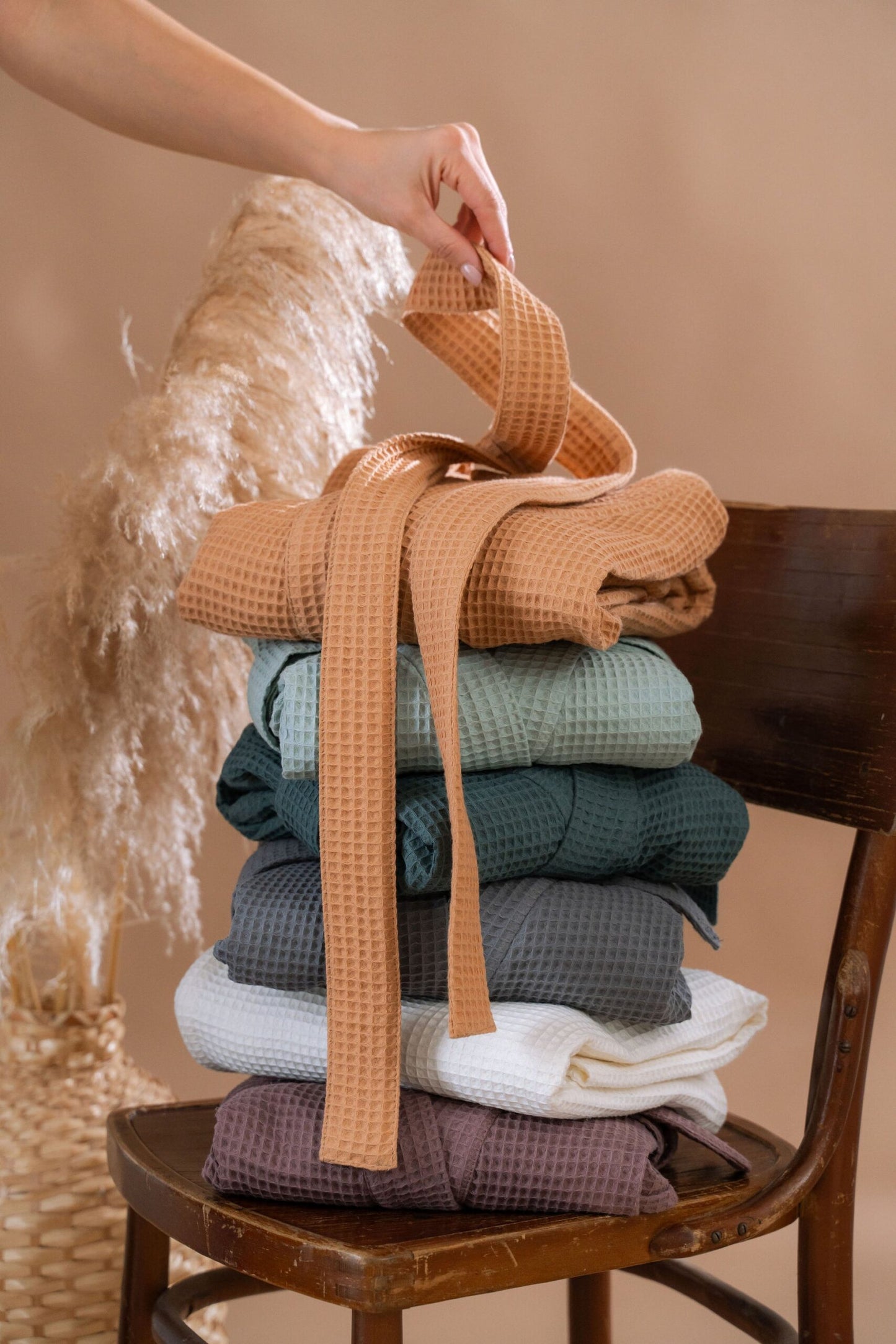 Long Waffle Fabric Robe for Women